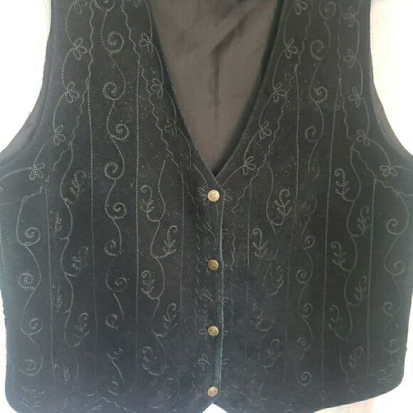 90s Y2K Agapo Collection Women's Black Suede Leather Whimsy Goth Vest Vtg Sz 1X - Picture 3 of 7